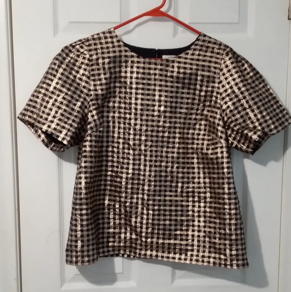 J. Crew Black and Cream Plaid Blouse